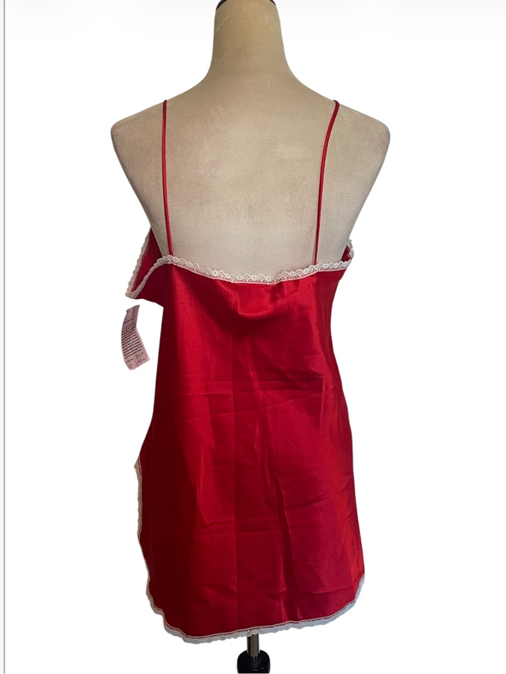 Vintage UndercoverWear Red Lingerie Nightgown Camisole White Lace Trim - Medium - Picture 2 of 7